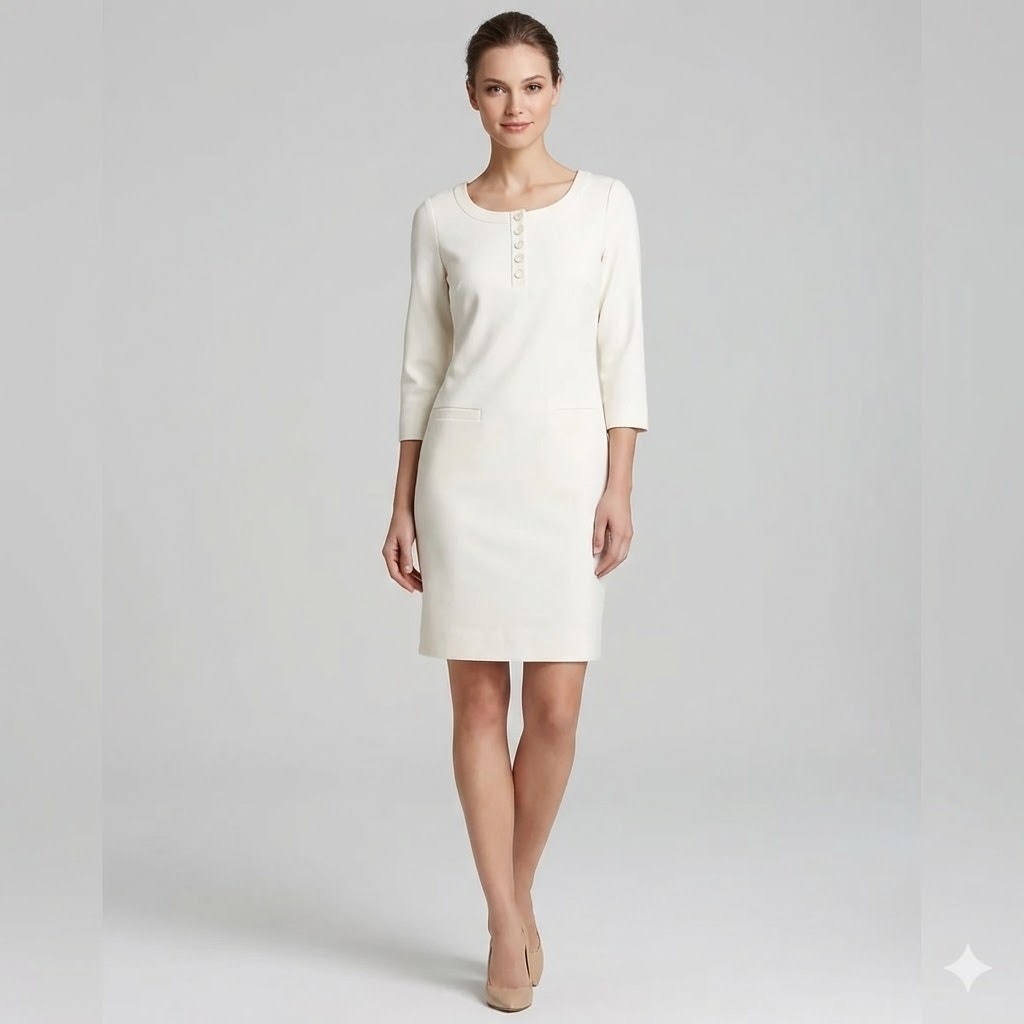 Nwt Shoshanna Long Sleeve Shift Dress Ivory/Cream Size 6